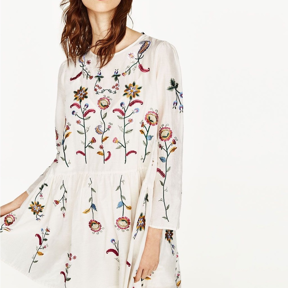 Zara White Dress With Flower Embroidery - image 2